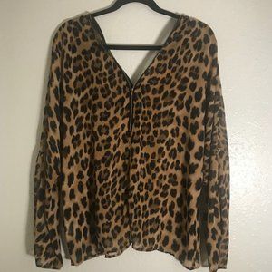 CLEO Lepard Print Sheer Zip Top